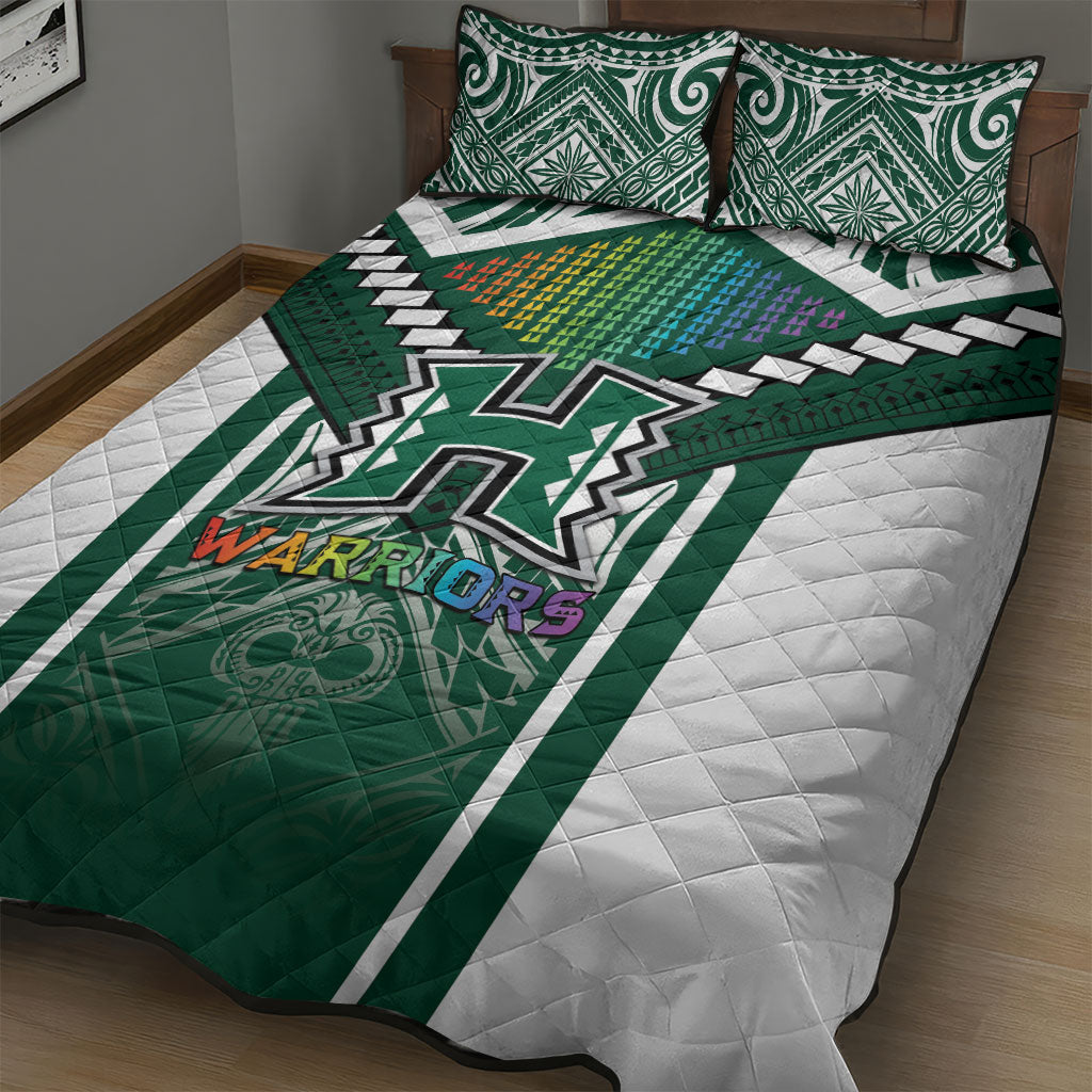 Hawaii Warriors Football Quilt Bed Set Rainbow Kakau Pattern Green