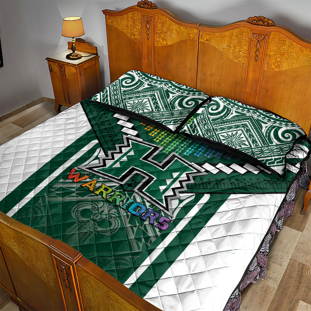 Hawaii Warriors Football Quilt Bed Set Rainbow Kakau Pattern Green
