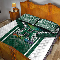 Hawaii Warriors Football Quilt Bed Set Rainbow Kakau Pattern Green