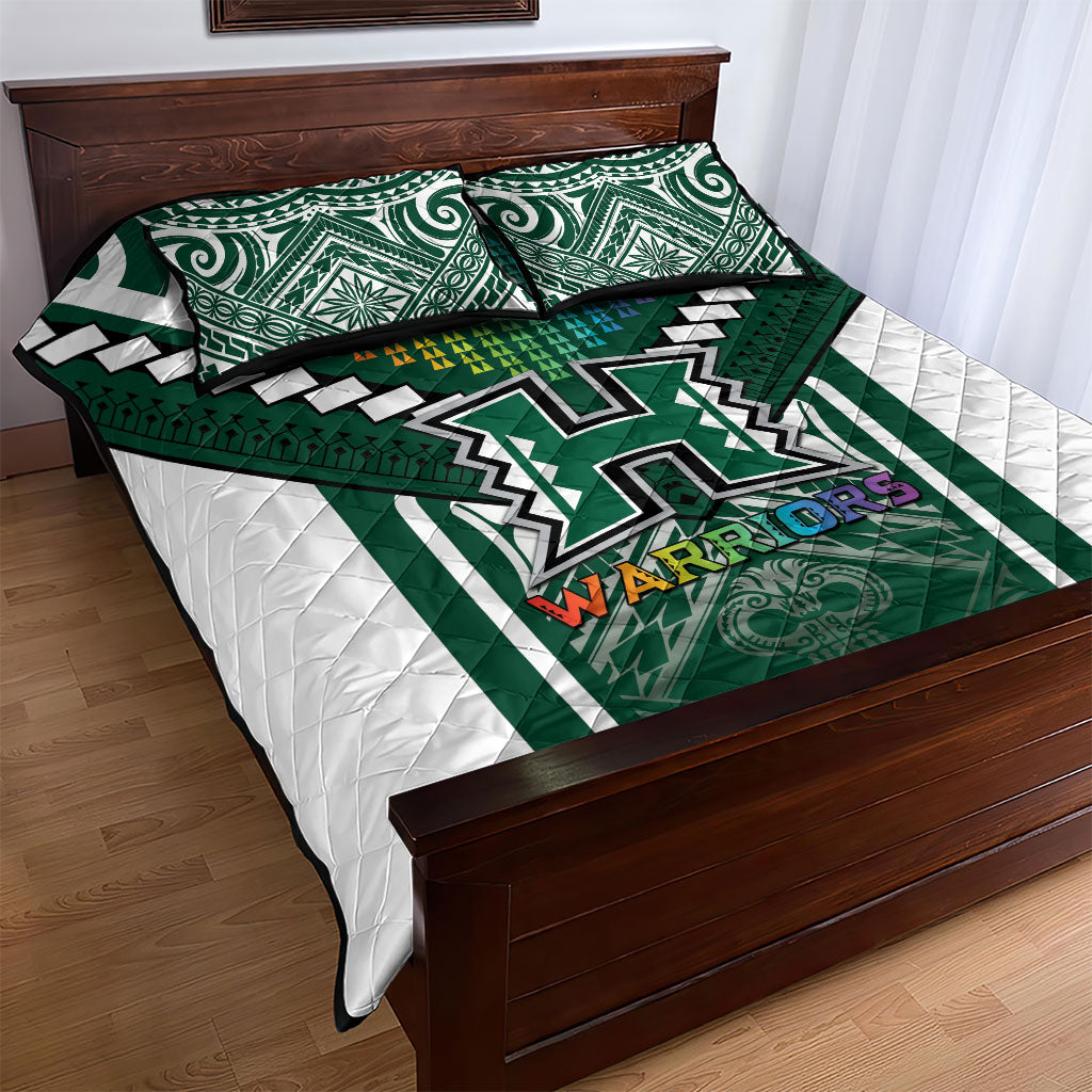 Hawaii Warriors Football Quilt Bed Set Rainbow Kakau Pattern Green