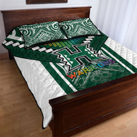 Hawaii Warriors Football Quilt Bed Set Rainbow Kakau Pattern Green