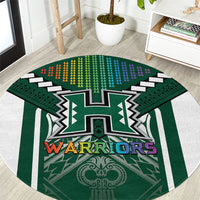 Hawaii Warriors Football Round Carpet Rainbow Kakau Pattern Green
