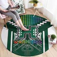 Hawaii Warriors Football Round Carpet Rainbow Kakau Pattern Green