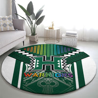 Hawaii Warriors Football Round Carpet Rainbow Kakau Pattern Green