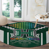 Hawaii Warriors Football Round Carpet Rainbow Kakau Pattern Green