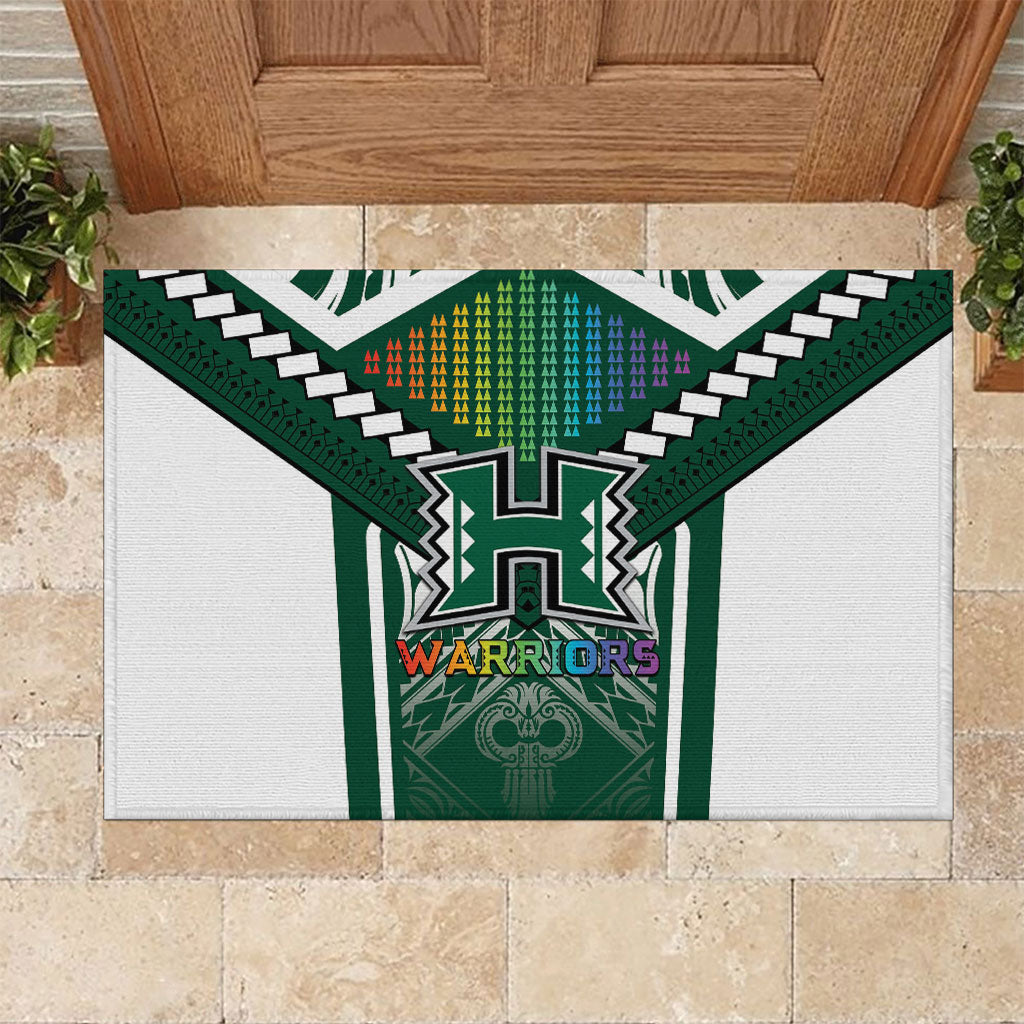 Hawaii Warriors Football Rubber Doormat Rainbow Kakau Pattern Green