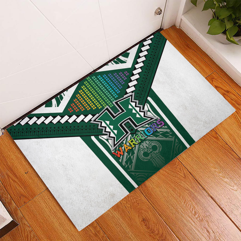 Hawaii Warriors Football Rubber Doormat Rainbow Kakau Pattern Green