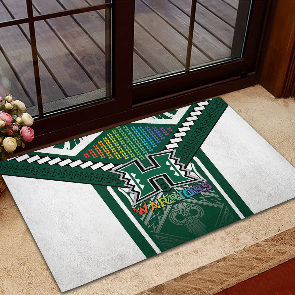 Hawaii Warriors Football Rubber Doormat Rainbow Kakau Pattern Green