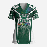 Custom Hawaii Warriors Football Scrub Top Rainbow Kakau Pattern Green