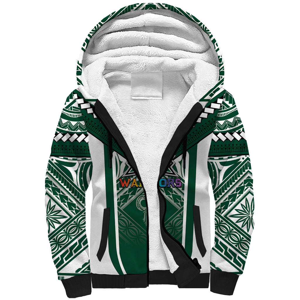 Custom Hawaii Warriors Football Sherpa Hoodie Rainbow Kakau Pattern Green LT05 Unisex Green - Polynesian Pride