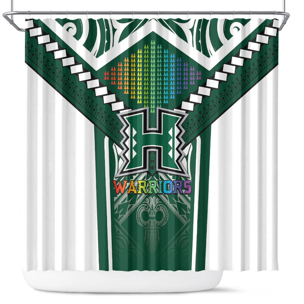 Hawaii Warriors Football Shower Curtain Rainbow Kakau Pattern Green