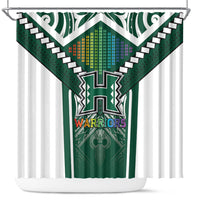 Hawaii Warriors Football Shower Curtain Rainbow Kakau Pattern Green