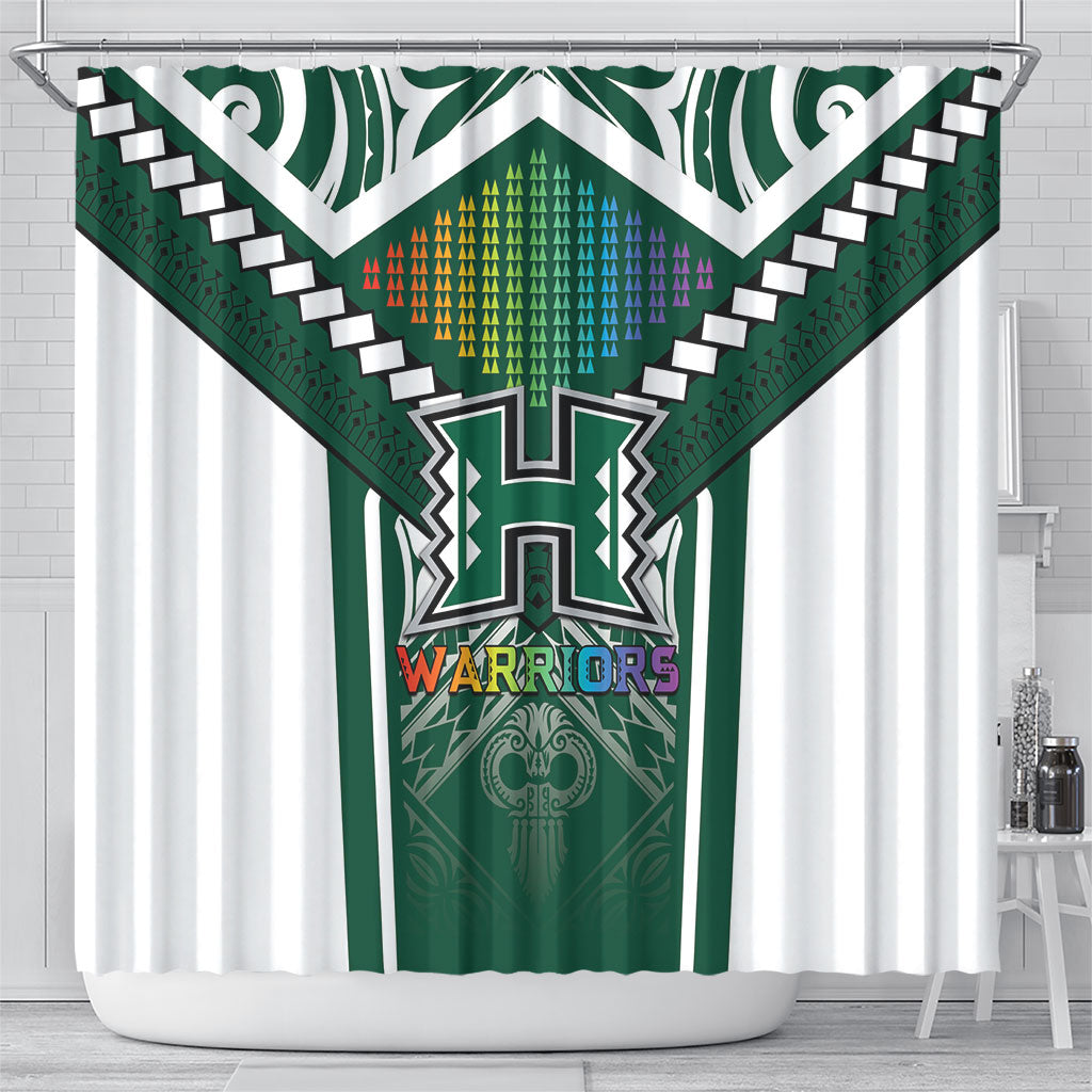 Hawaii Warriors Football Shower Curtain Rainbow Kakau Pattern Green
