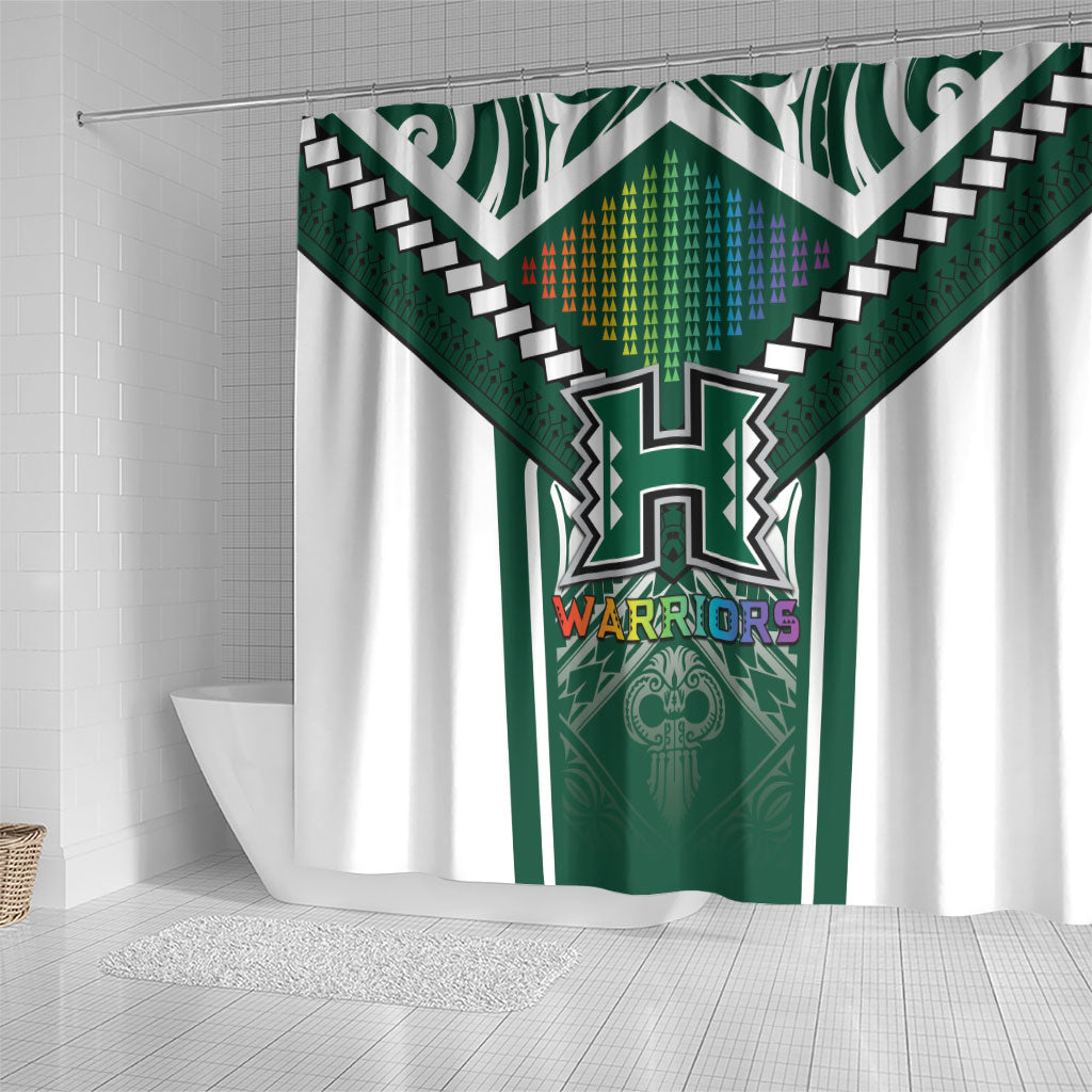 Hawaii Warriors Football Shower Curtain Rainbow Kakau Pattern Green