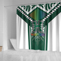 Hawaii Warriors Football Shower Curtain Rainbow Kakau Pattern Green