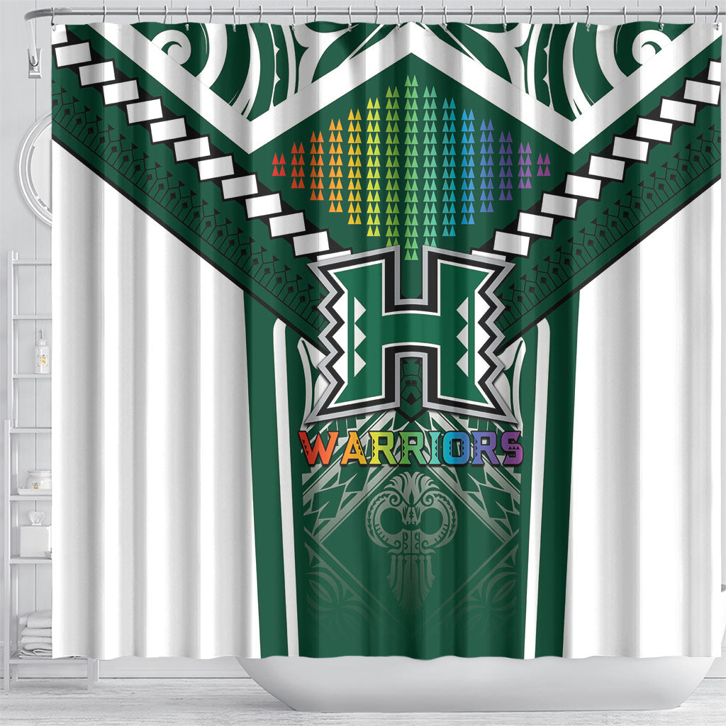 Hawaii Warriors Football Shower Curtain Rainbow Kakau Pattern Green