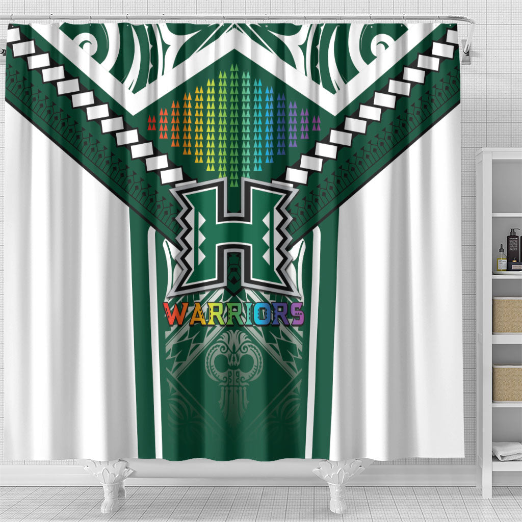 Hawaii Warriors Football Shower Curtain Rainbow Kakau Pattern Green