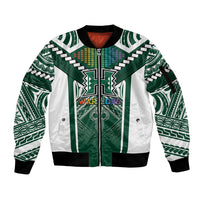 Custom Hawaii Warriors Football Sleeve Zip Bomber Jacket Rainbow Kakau Pattern Green