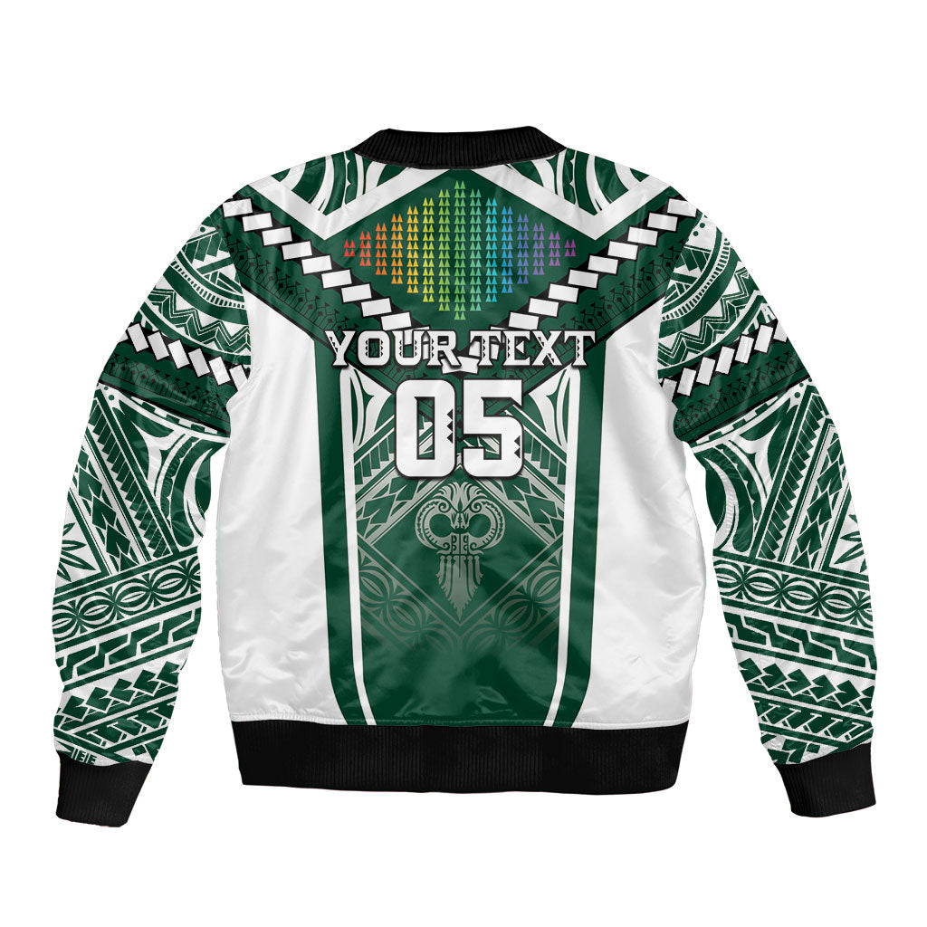 Custom Hawaii Warriors Football Sleeve Zip Bomber Jacket Rainbow Kakau Pattern Green