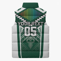 Custom Hawaii Warriors Football Sleeveless Puffer Jacket Rainbow Kakau Pattern Green