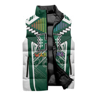 Custom Hawaii Warriors Football Sleeveless Puffer Jacket Rainbow Kakau Pattern Green