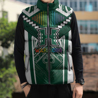 Custom Hawaii Warriors Football Sleeveless Puffer Jacket Rainbow Kakau Pattern Green