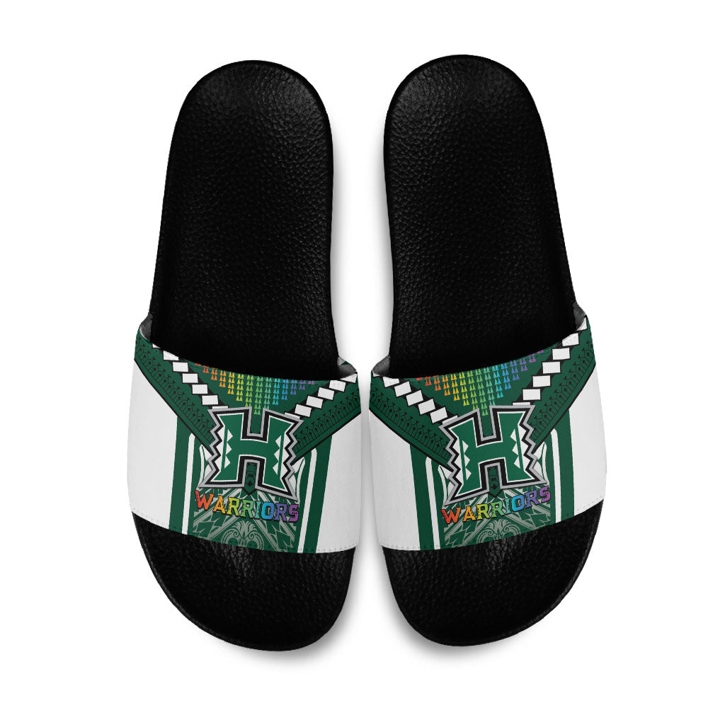 Hawaii Warriors Football Slide Sandals Rainbow Kakau Pattern Green