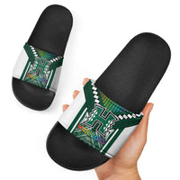 Hawaii Warriors Football Slide Sandals Rainbow Kakau Pattern Green