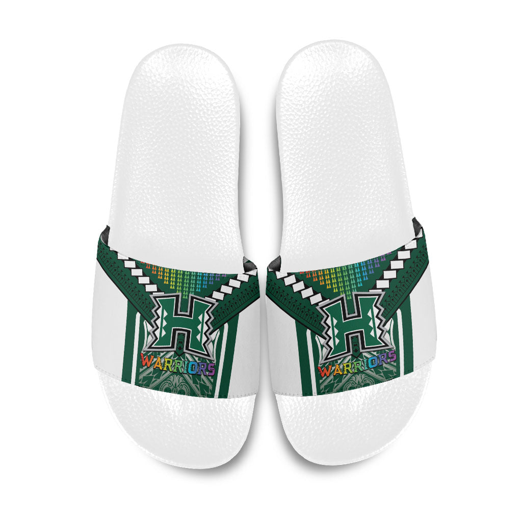 Hawaii Warriors Football Slide Sandals Rainbow Kakau Pattern Green