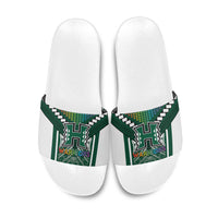 Hawaii Warriors Football Slide Sandals Rainbow Kakau Pattern Green