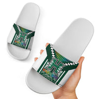 Hawaii Warriors Football Slide Sandals Rainbow Kakau Pattern Green