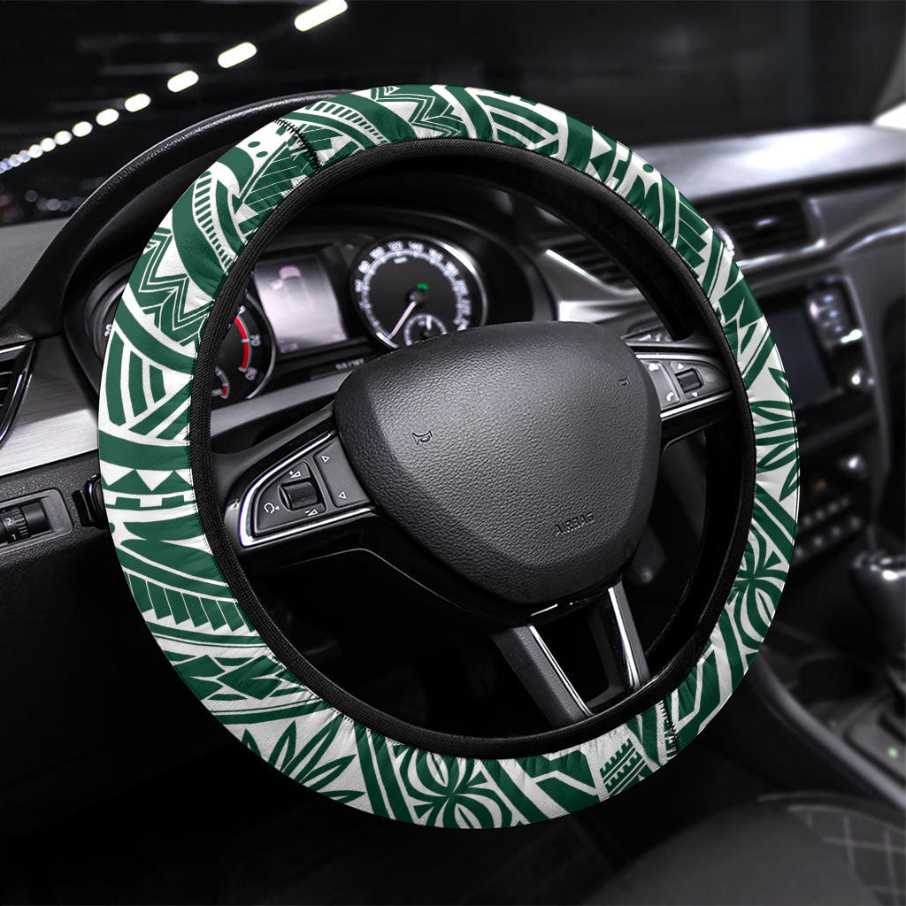 Hawaii Warriors Football Steering Wheel Cover Rainbow Kakau Pattern Green LT05 Universal Fit Green - Polynesian Pride