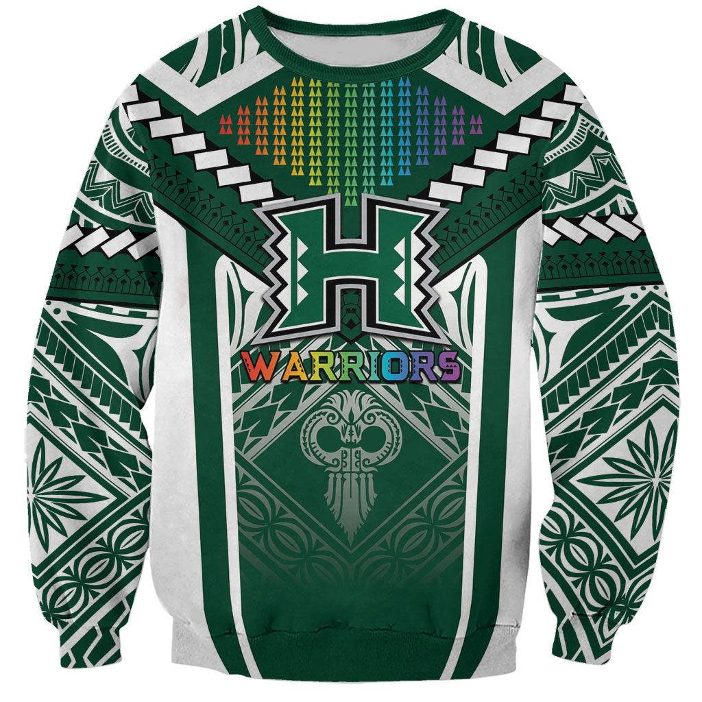 Custom Hawaii Warriors Football Sweatshirt Rainbow Kakau Pattern Green LT05 Unisex Green - Polynesian Pride