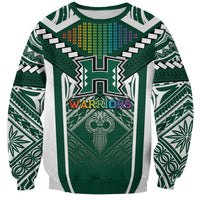 Custom Hawaii Warriors Football Sweatshirt Rainbow Kakau Pattern Green LT05 Unisex Green - Polynesian Pride