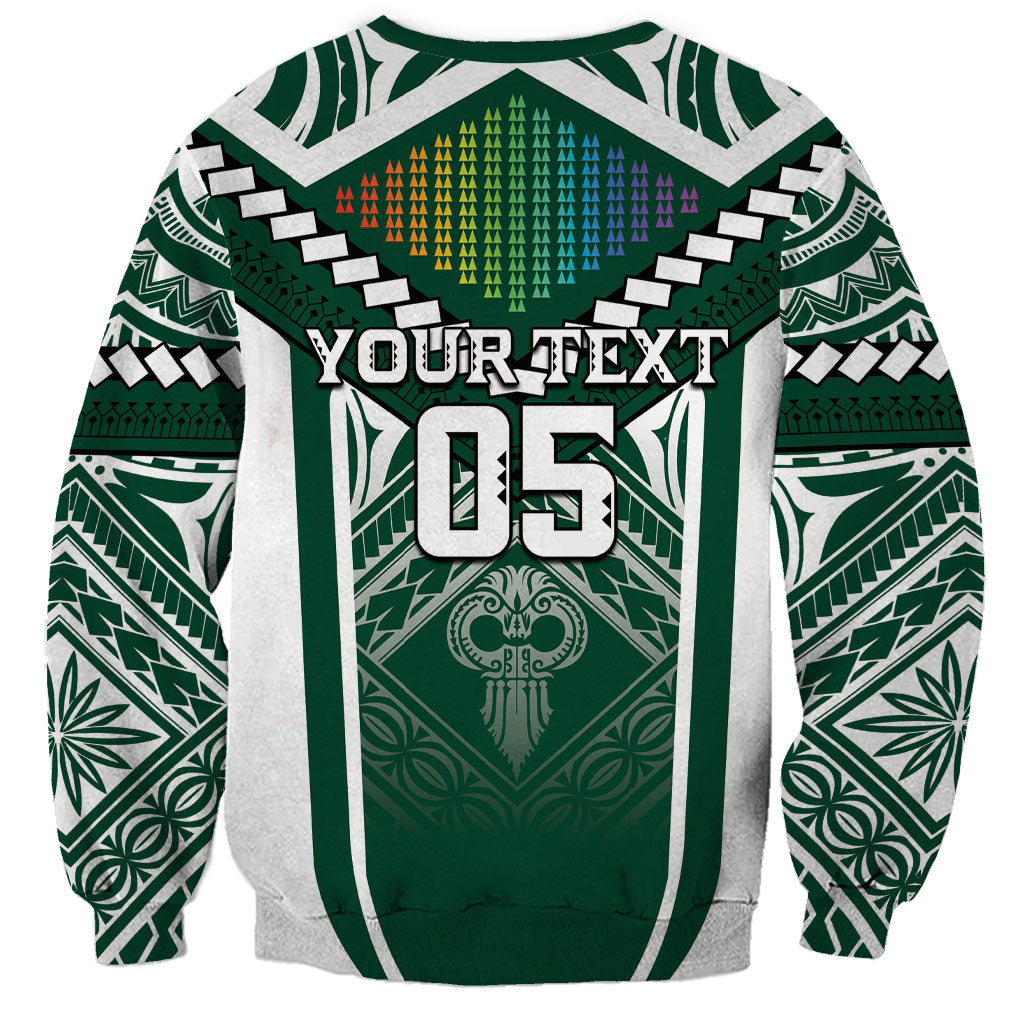 Custom Hawaii Warriors Football Sweatshirt Rainbow Kakau Pattern Green LT05 - Polynesian Pride
