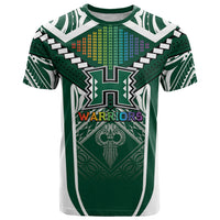 Custom Hawaii Warriors Football T Shirt Rainbow Kakau Pattern Green