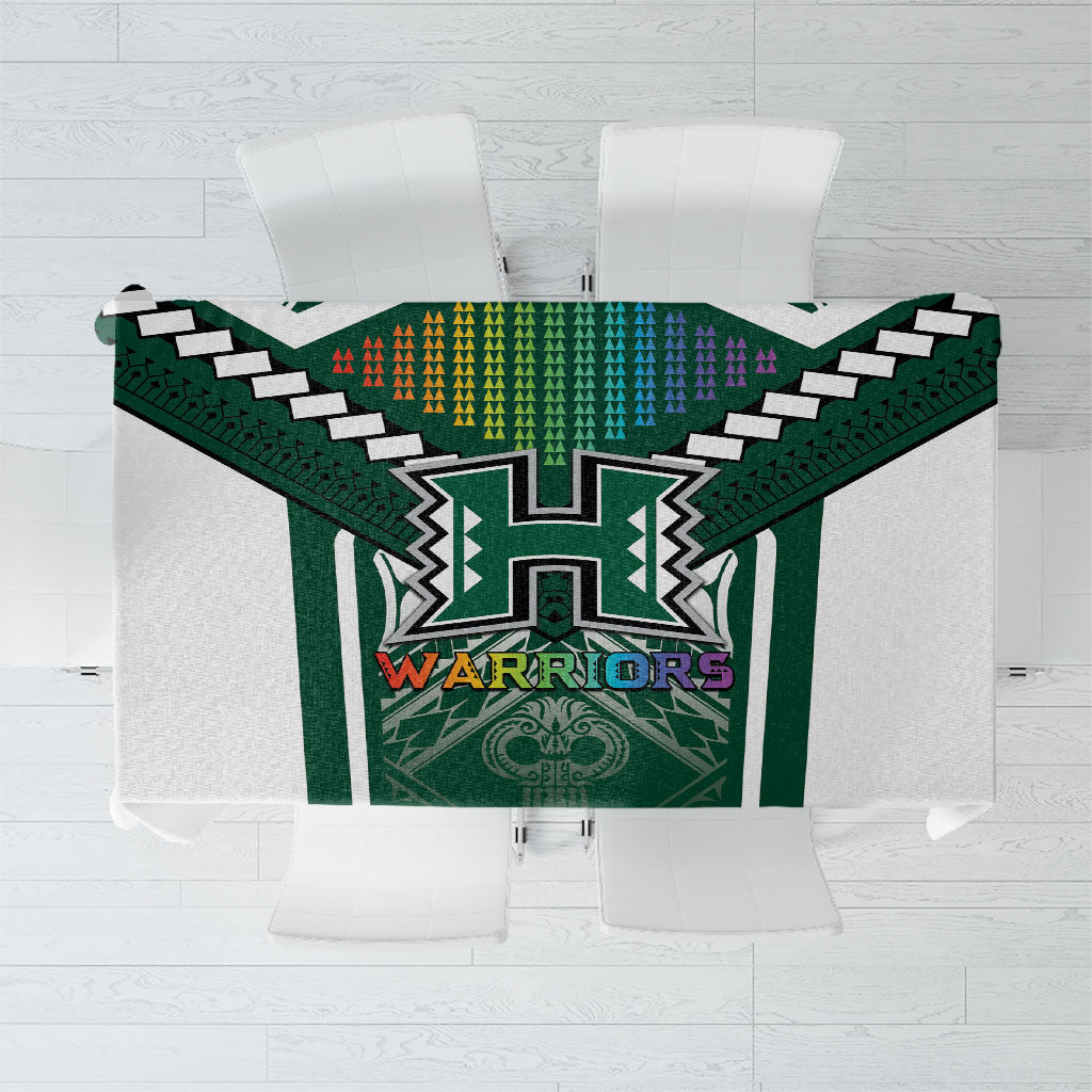 Hawaii Warriors Football Tablecloth Rainbow Kakau Pattern Green