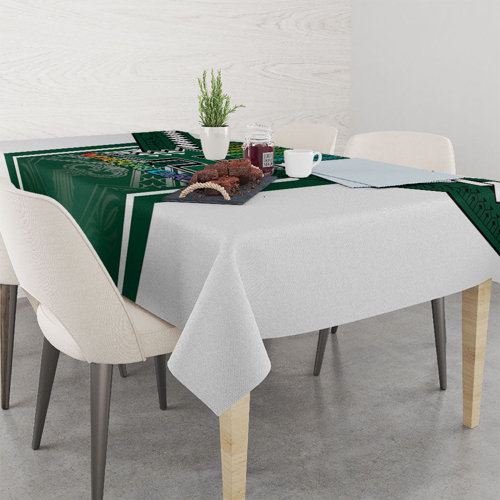 Hawaii Warriors Football Tablecloth Rainbow Kakau Pattern Green