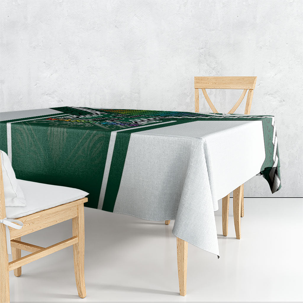 Hawaii Warriors Football Tablecloth Rainbow Kakau Pattern Green