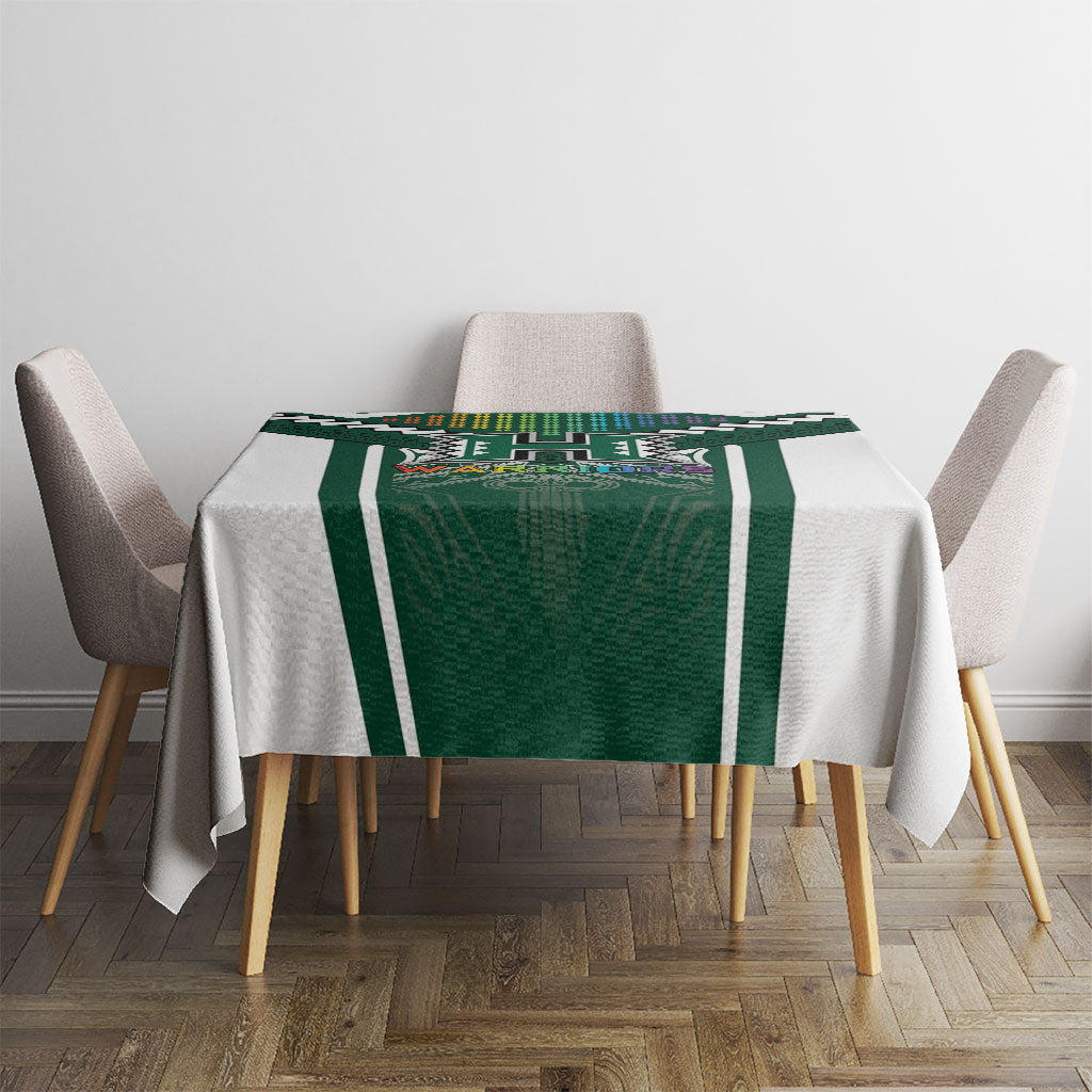 Hawaii Warriors Football Tablecloth Rainbow Kakau Pattern Green
