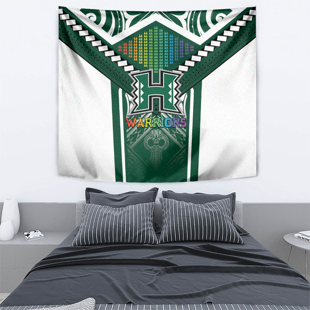 Hawaii Warriors Football Tapestry Rainbow Kakau Pattern Green