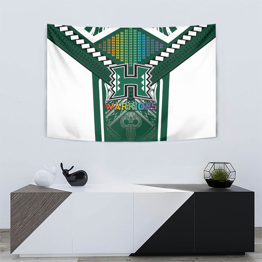 Hawaii Warriors Football Tapestry Rainbow Kakau Pattern Green