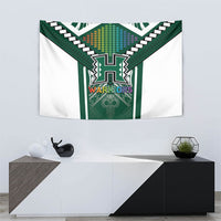 Hawaii Warriors Football Tapestry Rainbow Kakau Pattern Green