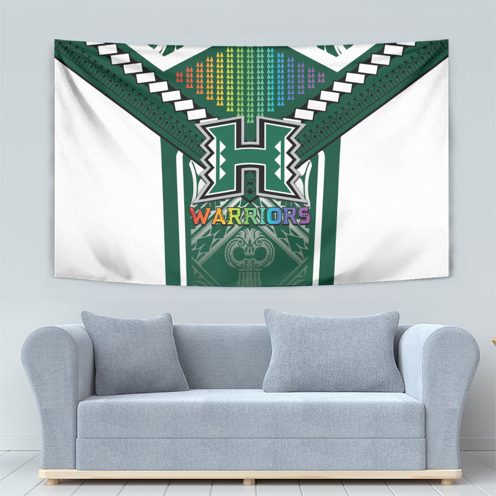 Hawaii Warriors Football Tapestry Rainbow Kakau Pattern Green