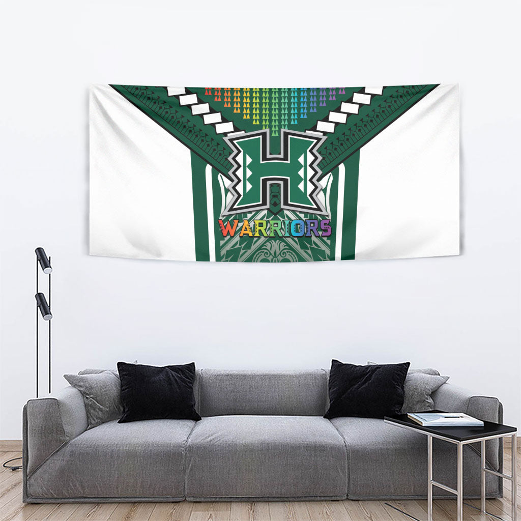 Hawaii Warriors Football Tapestry Rainbow Kakau Pattern Green