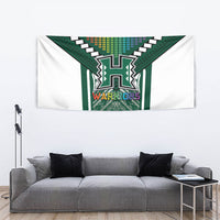 Hawaii Warriors Football Tapestry Rainbow Kakau Pattern Green