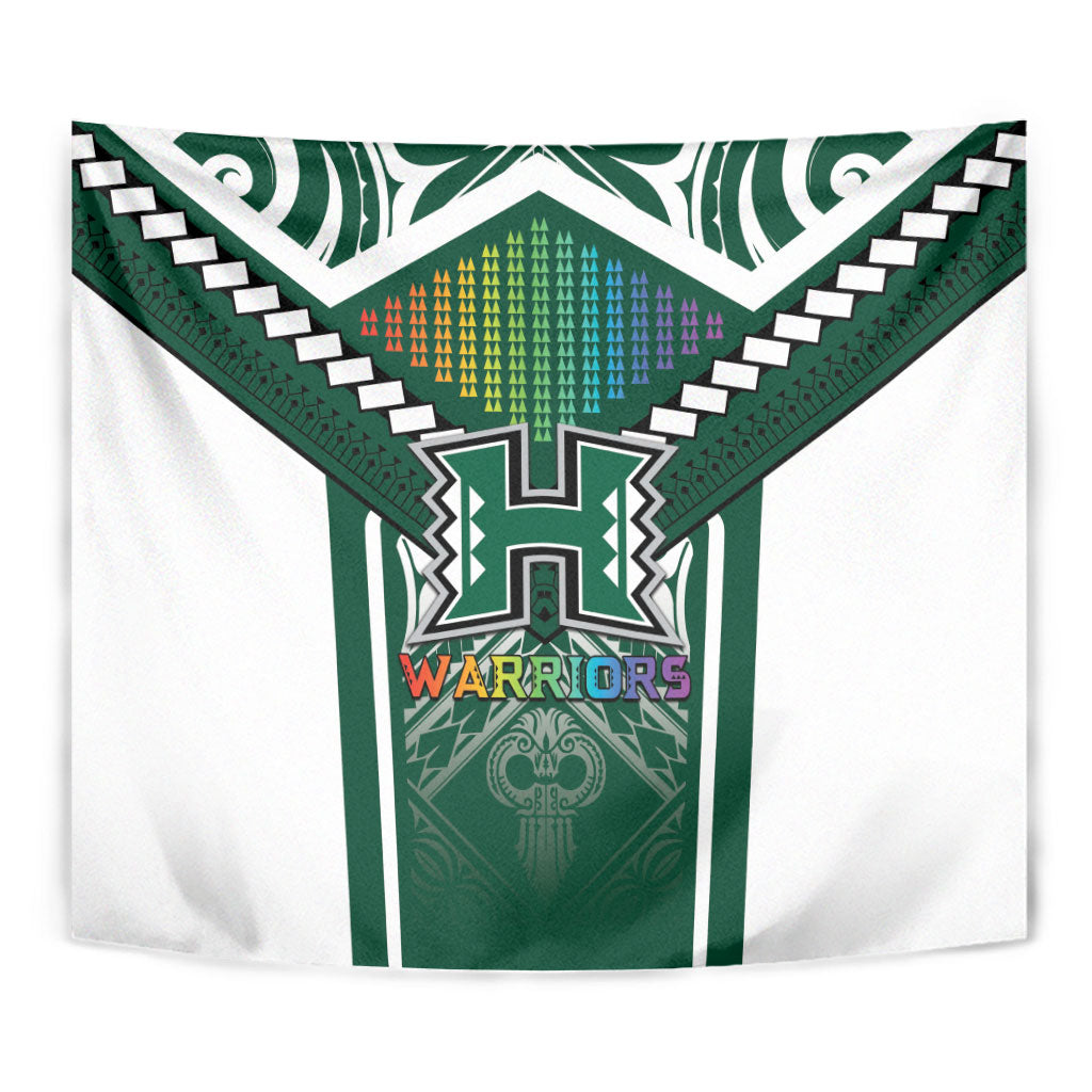 Hawaii Warriors Football Tapestry Rainbow Kakau Pattern Green
