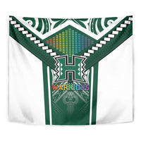 Hawaii Warriors Football Tapestry Rainbow Kakau Pattern Green