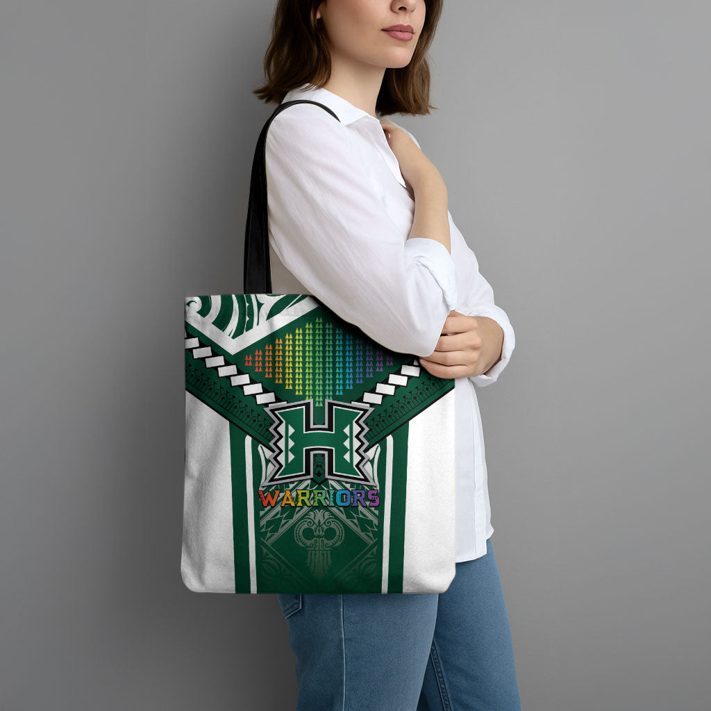 Hawaii Warriors Football Tote Bag Rainbow Kakau Pattern Green