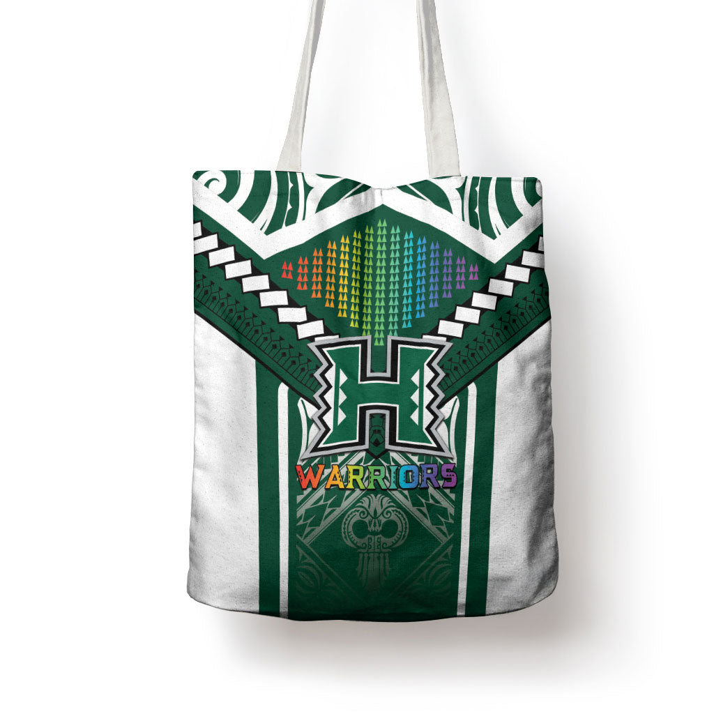 Hawaii Warriors Football Tote Bag Rainbow Kakau Pattern Green